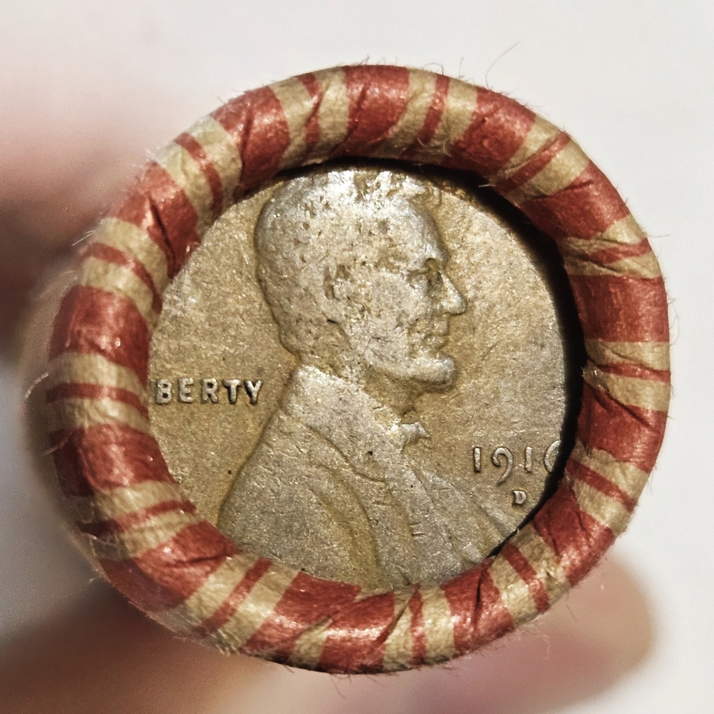 1916-D/1913-D Wheat Enders on Unsearched Roll of 50 Lincoln Wheat Cents